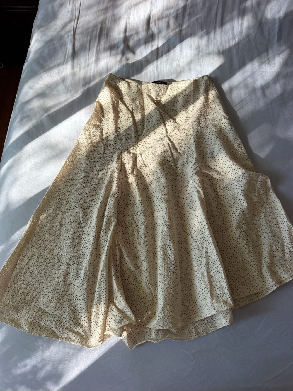 Theory Cream A-Line Midi Skirt with Subtle Dot Texture